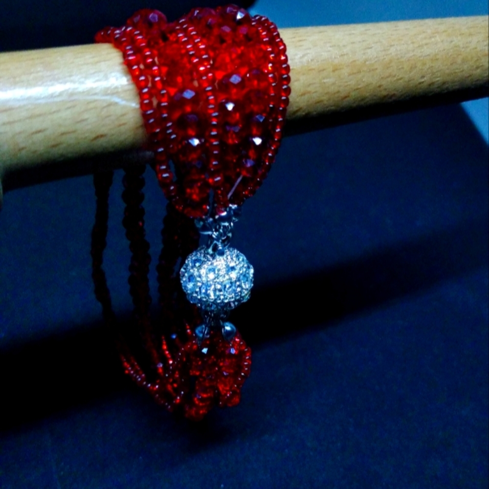 Gatsby style red bead bracelet with magnetic clasp